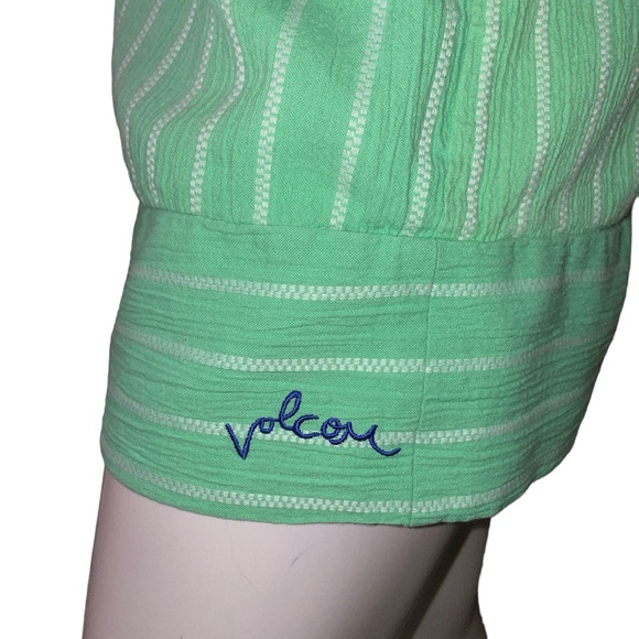 EUC Volcom Green with White Stripes Strapless Mini Dress with Pockets Size XS - Picture 3 of 8